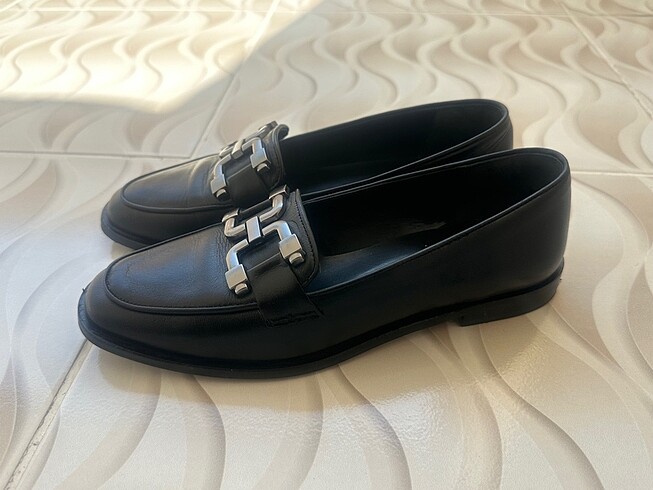 38 Beden Elle Siyah Deri Kadın Loafer