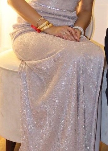 OLEG CASSİNİ markaBej Uzun Abiye Elbise V Yaka Drapeli - Görsel 2