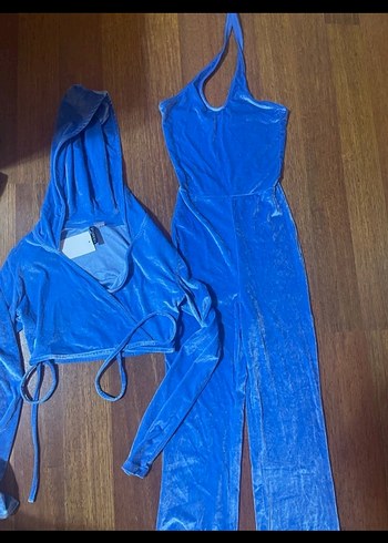 Kadın Mavi Straplez Uzun Takım - Görsel 2