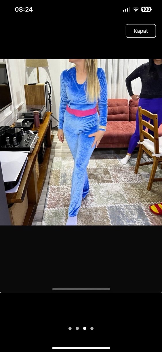 Kadın Mavi Straplez Uzun Takım - Görsel 3