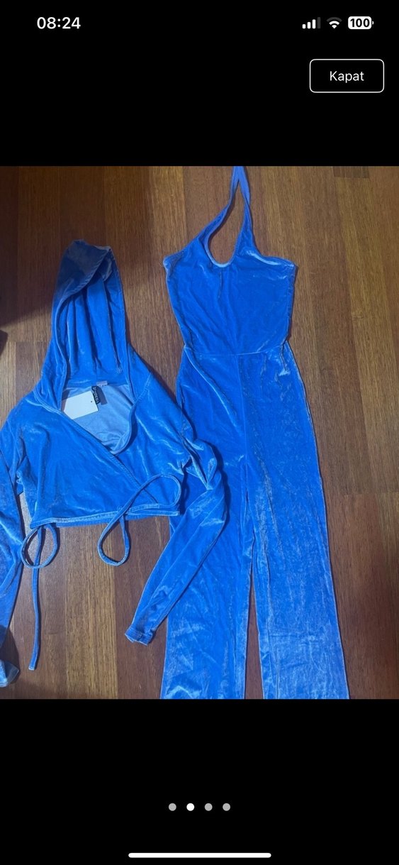 Kadın Mavi Straplez Uzun Takım - Görsel 2