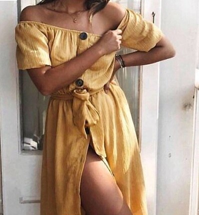 Zara sarı midi günlük elbise