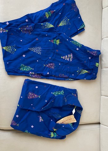 Kadın Mavi Kısa Kollu Mini Pijama Takımı