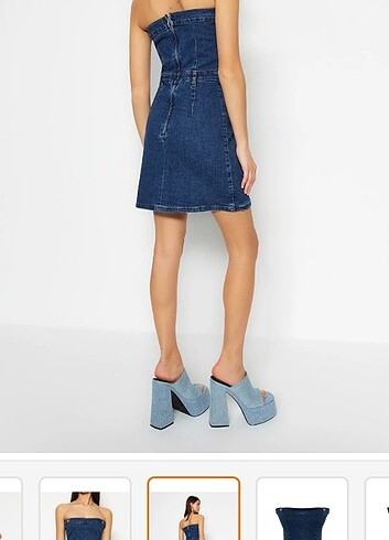 l Beden Straplez mini denim elbise