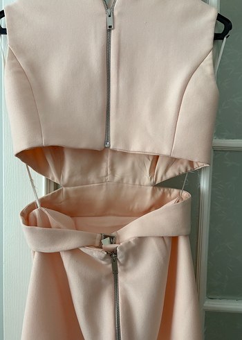 Pembe Kemerli Uzun V Yaka Kadın Elbise - Görsel 5