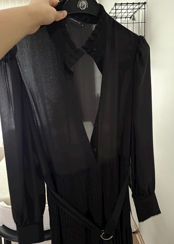 Siyah Piliseli Uzun Kadın Elbise - Görsel 6