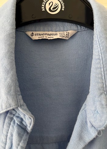 Mavi Keten Düğmeli Uzun Kollu Gömlek - Görsel 2