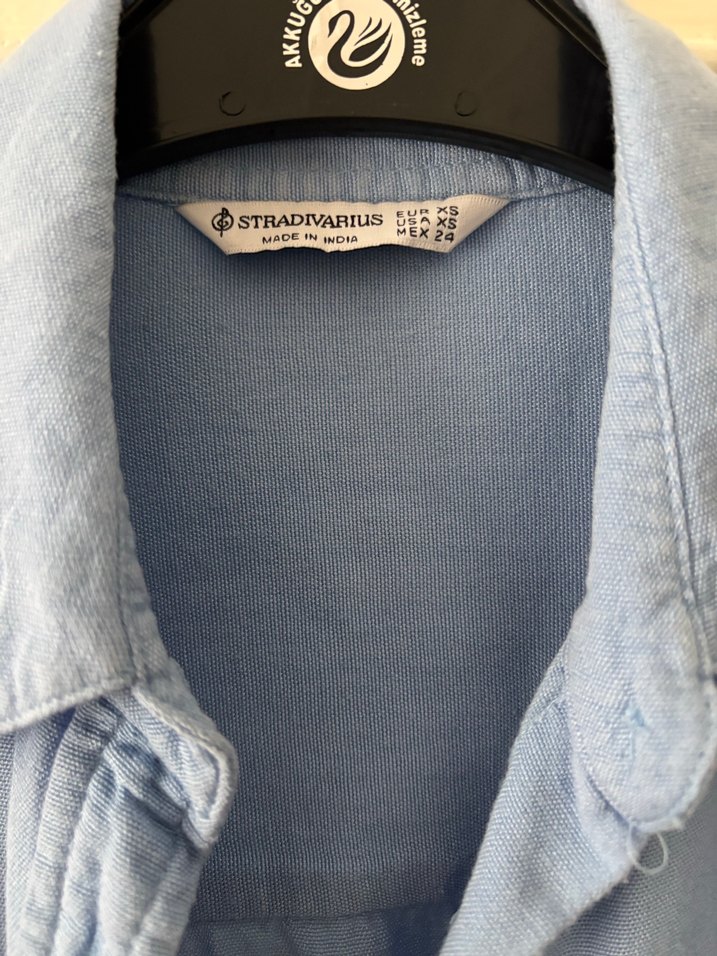 Mavi Keten Düğmeli Uzun Kollu Gömlek - Görsel 2