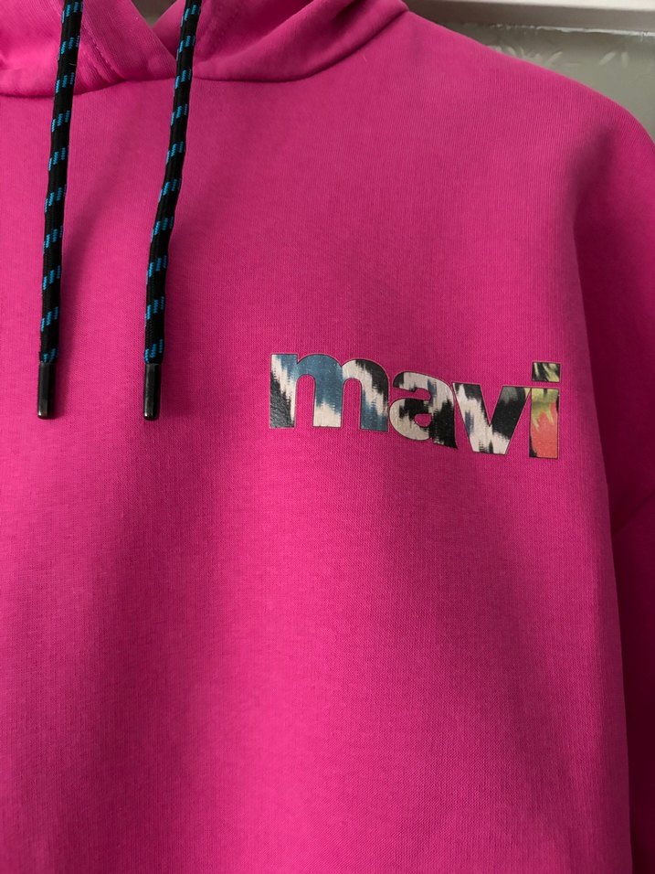 Kadın Pembe Kapüşonlu Renkli Baskılı Sweatshirt - Görsel 2