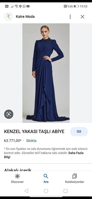 xl Beden Kenzel yakası taşlı abiye