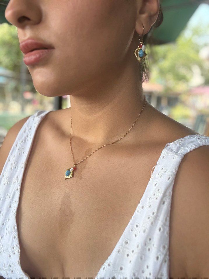 Turkuaz Bohem Çelik Takı Set - Görsel 2