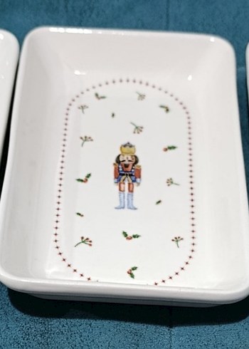 Beyaz Desenli 3'lü Porselen Servis Tabağı - Görsel 5