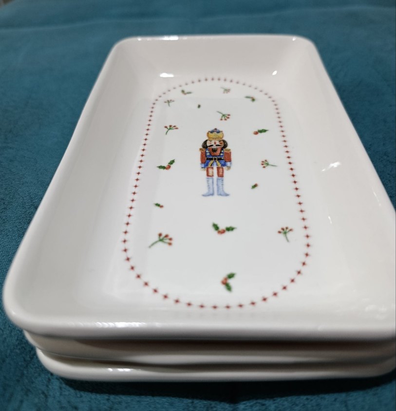 Beyaz Desenli 3'lü Porselen Servis Tabağı - Görsel 2