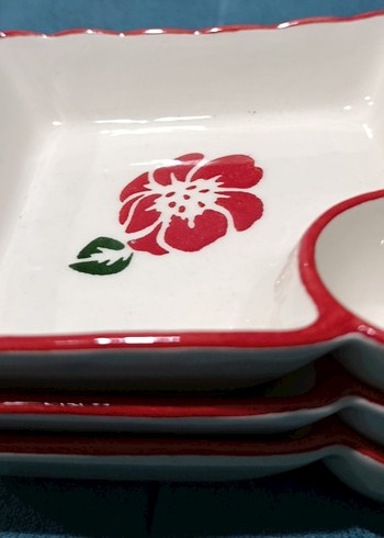 Kırmızı Kenarlı Çiçek Desenli Porselen Tabak Seti - Görsel 3