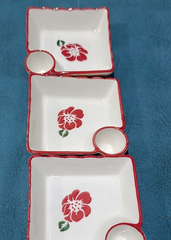 Kırmızı Kenarlı Çiçek Desenli Porselen Tabak Seti - Görsel 4