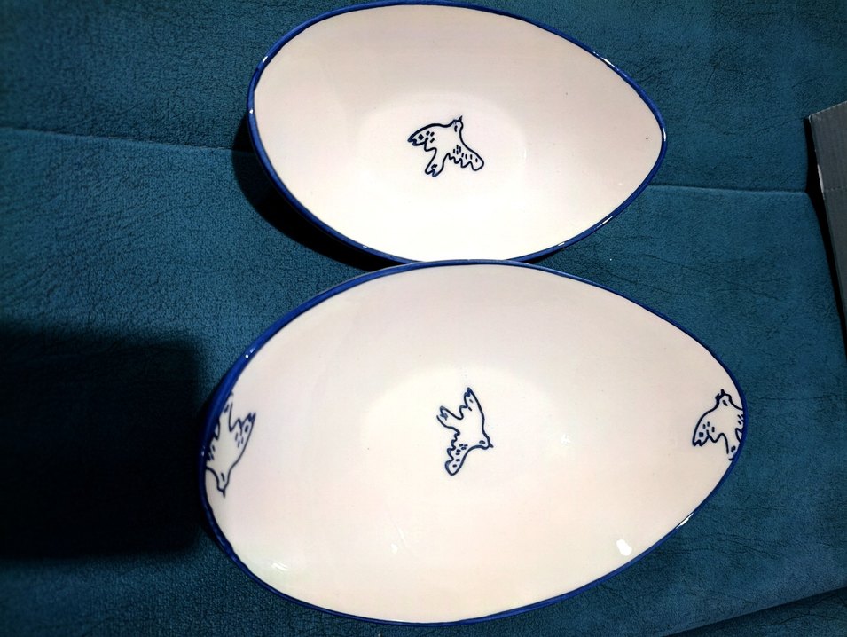 Mavi Kuş Desenli İki Parça porselen servis tabakları - Görsel 3