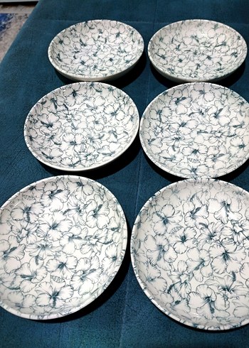 yeşili Beyaz Desenli 6'lı Tabak Seti - Görsel 2