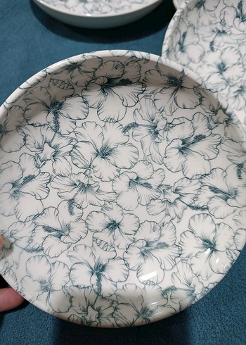 yeşili Beyaz Desenli 6'lı Tabak Seti - Görsel 3