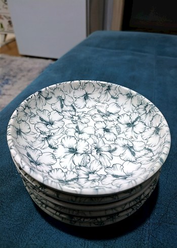 yeşili Beyaz Desenli 6'lı Tabak Seti - Görsel 4