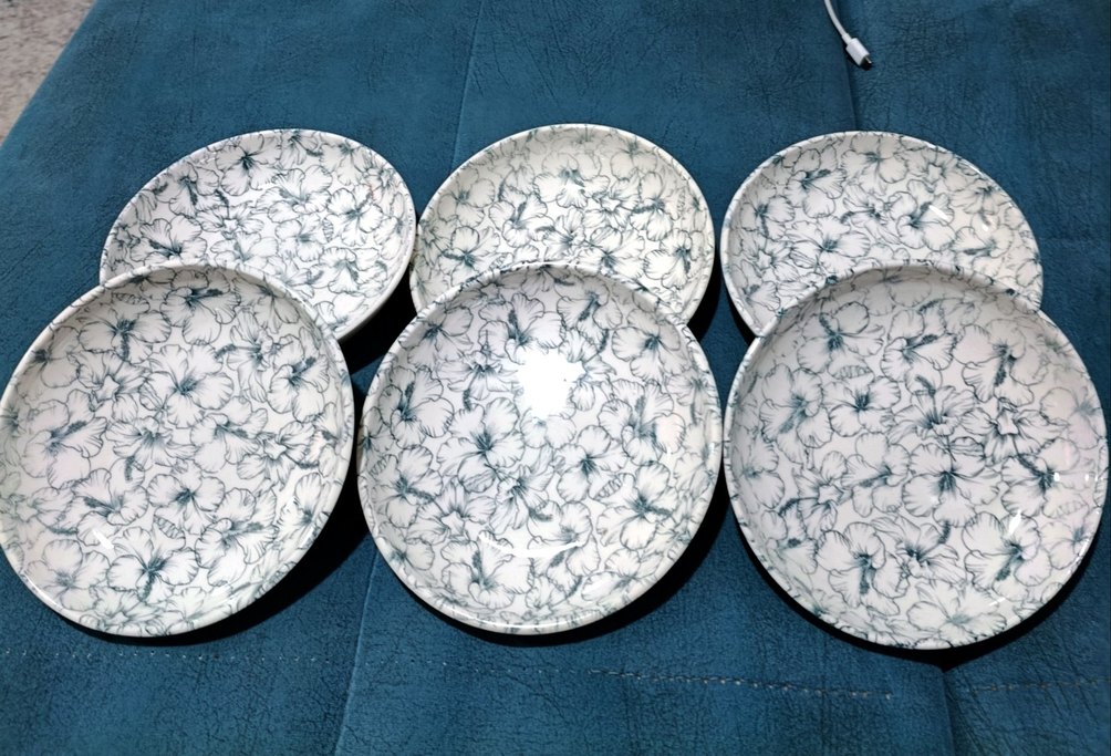 yeşili Beyaz Desenli 6'lı Tabak Seti - Görsel 5