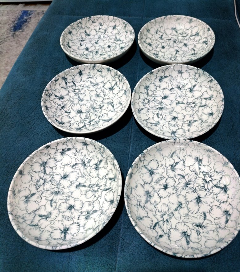 yeşili Beyaz Desenli 6'lı Tabak Seti - Görsel 2