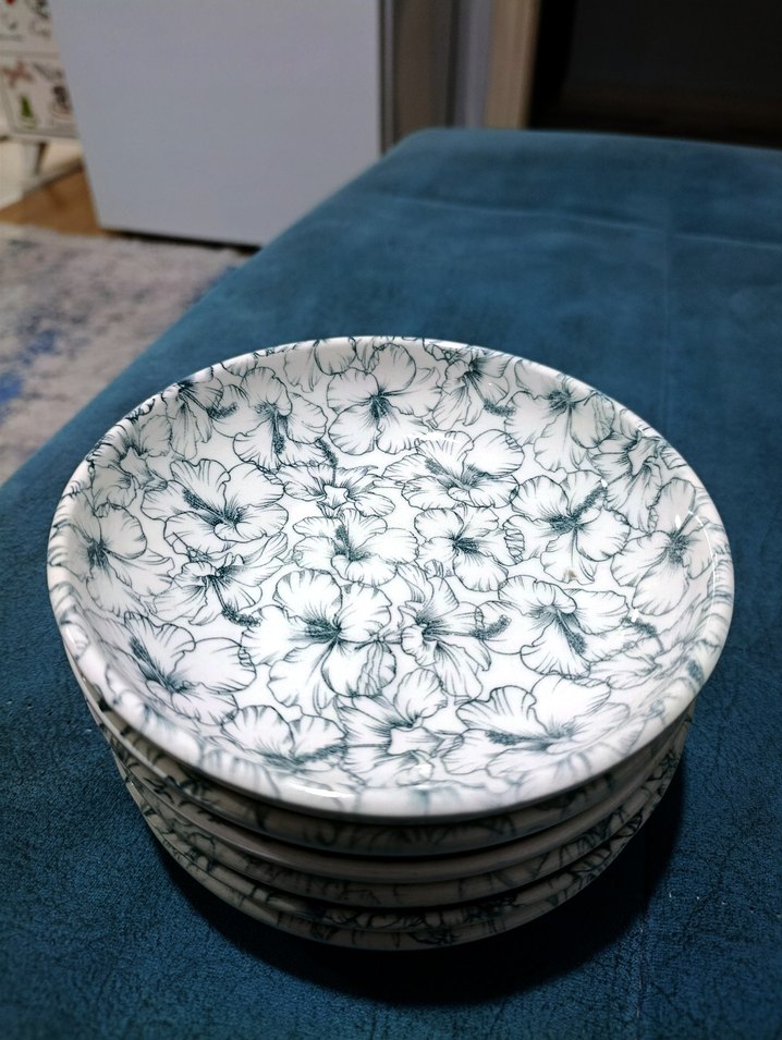 yeşili Beyaz Desenli 6'lı Tabak Seti - Görsel 4