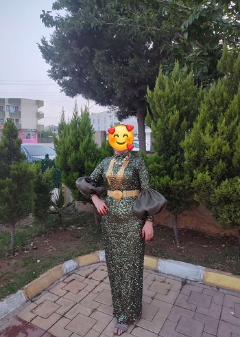 Abiye Parlak Uzun Kollu Abiye Elbise
