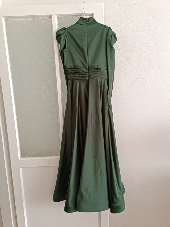 Koyu Haki Uzun Kollu Drapeli Abiye Elbise - Görsel 2