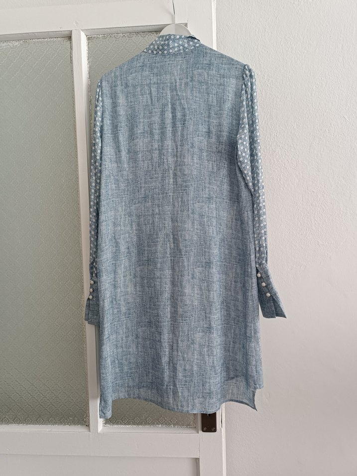 Gri Pamuklu Bohem Uzun Kollu Midi Tunik - Görsel 4