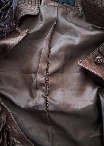 Düğmeli Kahverengi Deri Görünümlü Kadın Ceket - Görsel 9