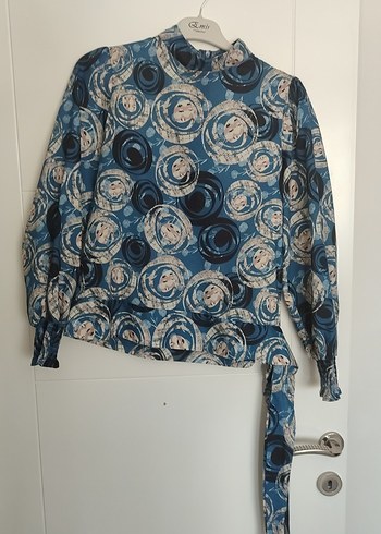 Bohem Vintage Mavi Gri Uzun Kollu Bluz