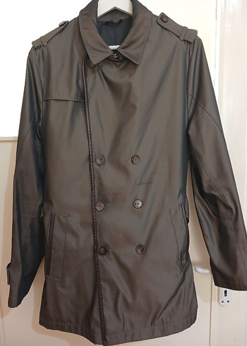 Düğmeli Kahverengi Deri Midi Trençkot - Görsel 4