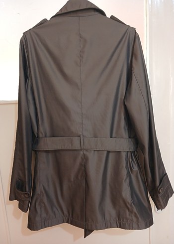 Düğmeli Kahverengi Deri Midi Trençkot - Görsel 6