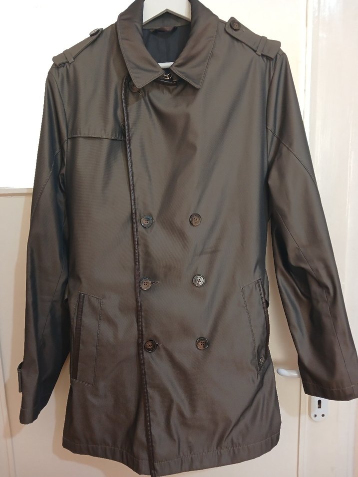 Düğmeli Kahverengi Deri Midi Trençkot - Görsel 4