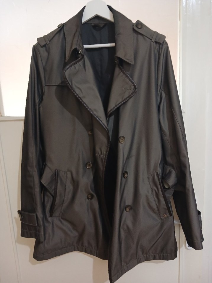 Düğmeli Kahverengi Deri Midi Trençkot - Görsel 2