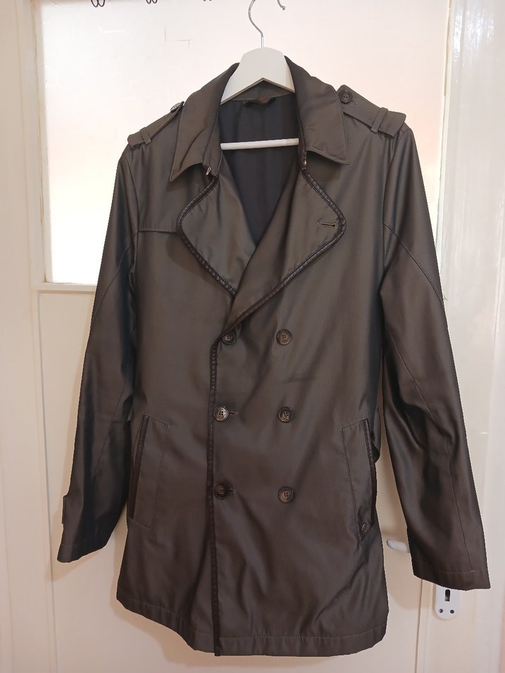 Düğmeli Kahverengi Deri Midi Trençkot - Görsel 5