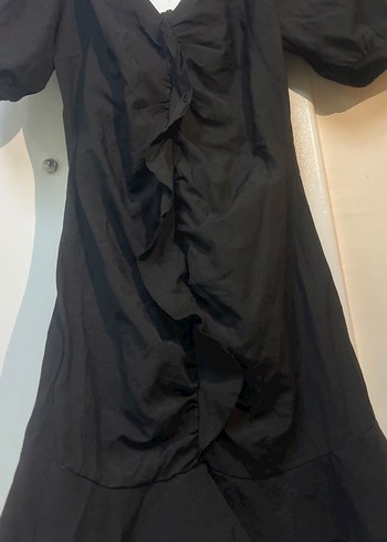 Siyah Kısa Kollu Drapeli Mini Elbise - Görsel 3