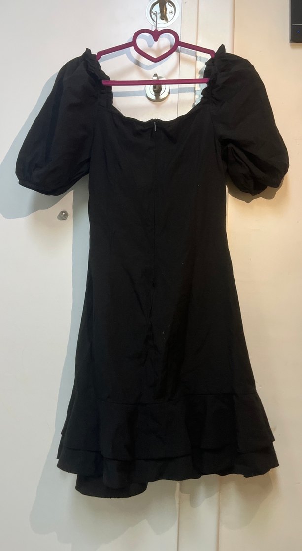 Siyah Kısa Kollu Drapeli Mini Elbise - Görsel 2