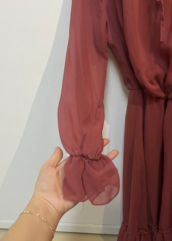 Gül kurusu şifon elbise - Görsel 4