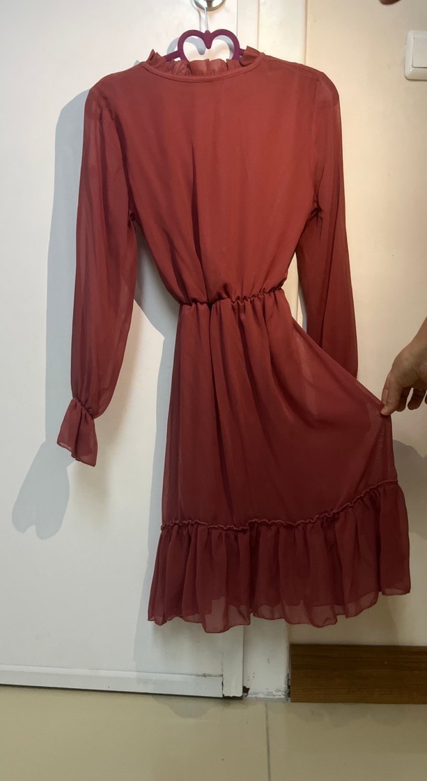 Gül kurusu şifon elbise - Görsel 2