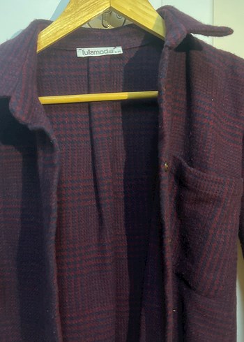 Düğmeli Bordo Kadın Gömlek - Görsel 3