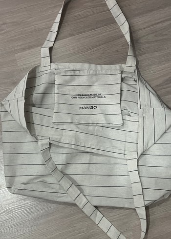 Gri Çizgili Keten mango Kadın Omuz Çantası - Görsel 2