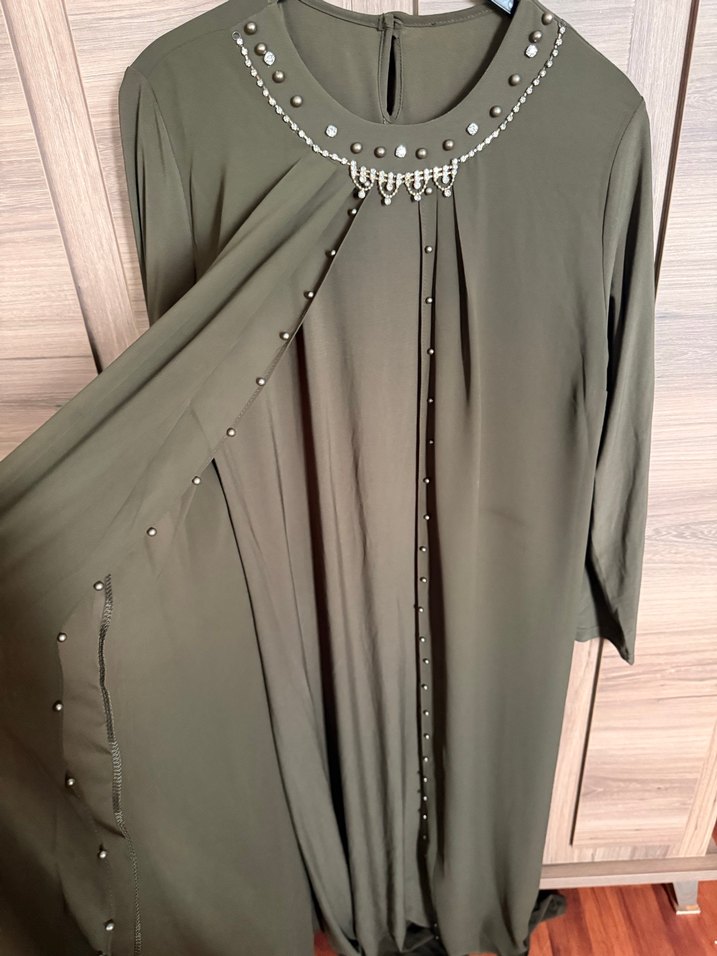 Kadın Haki Uzun tesettür Elbise - Görsel 3