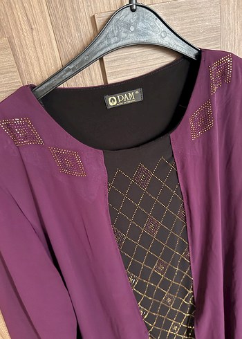 Uzun Mor Nakışlı Kadın Elbise - Görsel 2