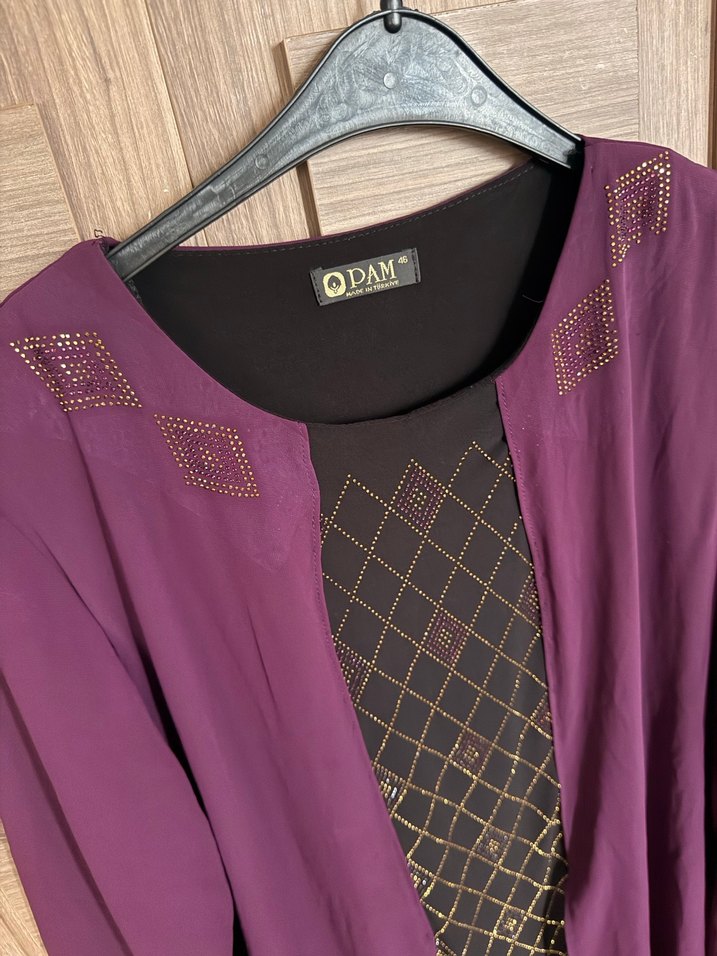 Uzun Mor Nakışlı Kadın Elbise - Görsel 2