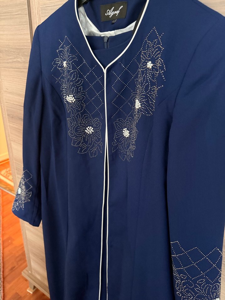 Nakışlı Mavi Uzun Kadın tesettür Elbise - Görsel 4