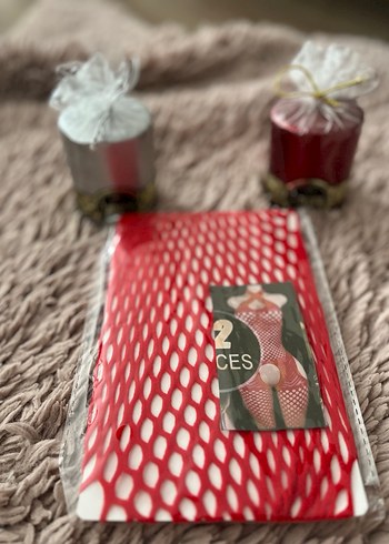 Kırmızı Dantel Detaylı Mini File Çorap - Görsel 2