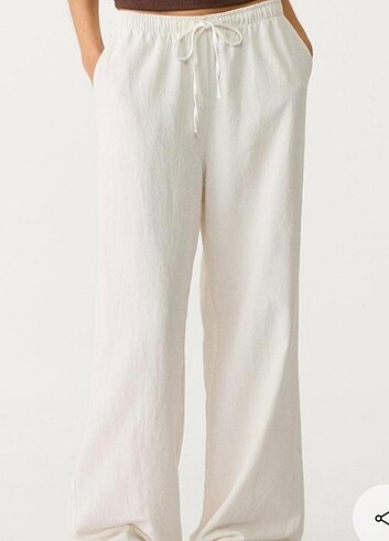 Stradivarius ekru keten pantolon