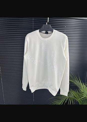 Beyaz Baskılı Uzun Kollu Pamuklu Sweatshirt - Görsel 2