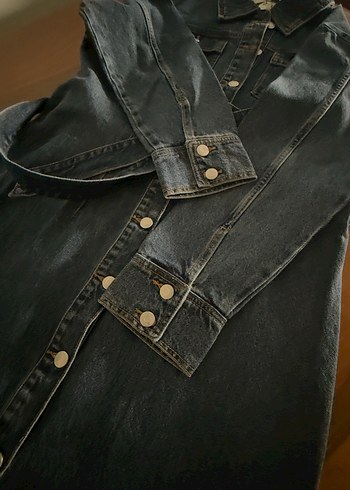 Zara Düğmeli Uzun Lacivert Kadın Kot treçkot & elbise - Görsel 7